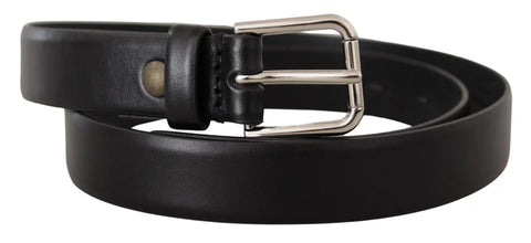 Black Calf Leather Silver Tone Logo Buckle Belt Black Calf Leather Silver Tone Logo Buckle Belt