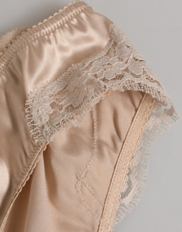 Beige Silk Satin Floral Lace Panty Brief Underwear Beige Silk Satin Floral Lace Panty Brief Underwear