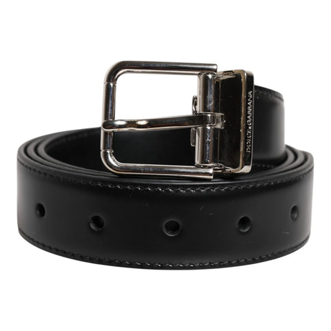 Black Calf Leather Silver Metal Buckle Belt Black Calf Leather Silver Metal Buckle Belt