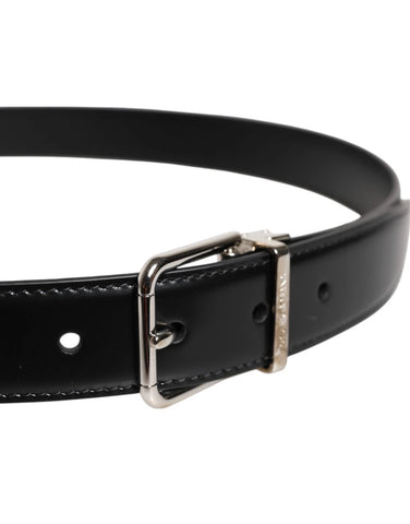 Black Calf Leather Silver Metal Buckle Belt Black Calf Leather Silver Metal Buckle Belt