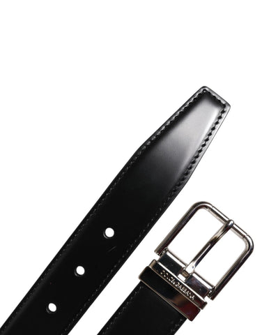 Black Calf Leather Silver Metal Buckle Belt Black Calf Leather Silver Metal Buckle Belt