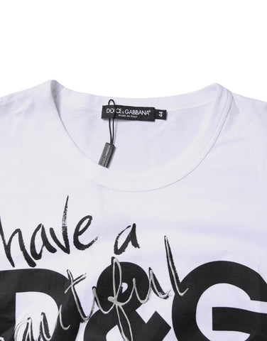 White Graphic Print Cotton Crew Neck T-shirt White Graphic Print Cotton Crew Neck T-shirt