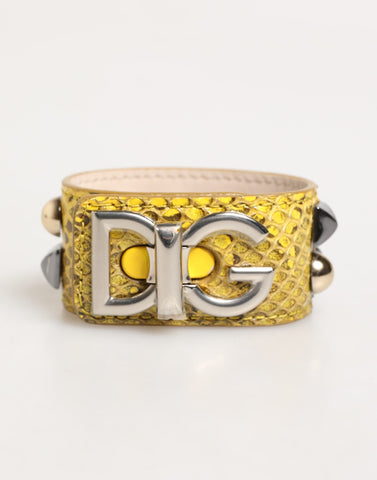 Yellow Leather Cuff Studded Embellished Bracelet