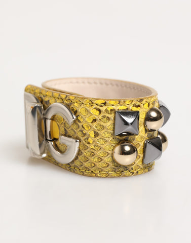 Yellow Leather Cuff Studded Embellished Bracelet