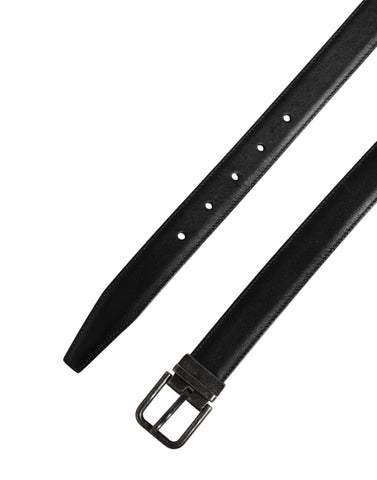Men Black Classic Leather Metal Buckle Belt