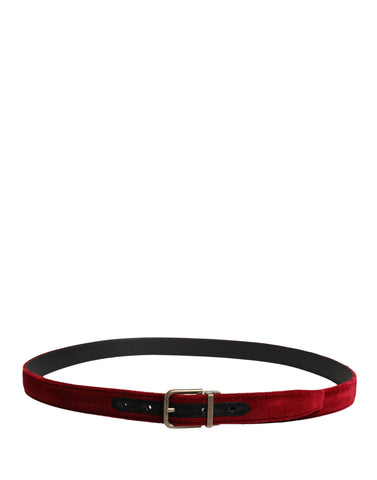 Men Burgundy Velvet Cotton Metal Buckle Belt