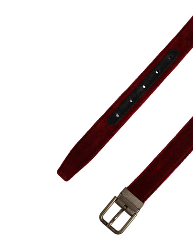 Men Burgundy Velvet Cotton Metal Buckle Belt