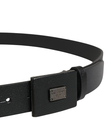 Men Black Calfskin Leather Square Buckle Belt