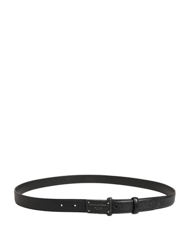 Men Black Calf Leather Logo Metal Buckle Belt