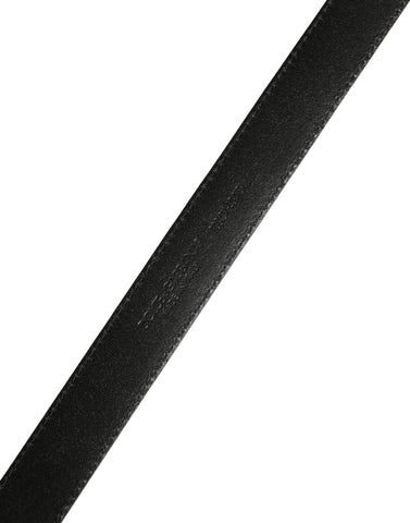 Men Black Calf Leather Logo Metal Buckle Belt