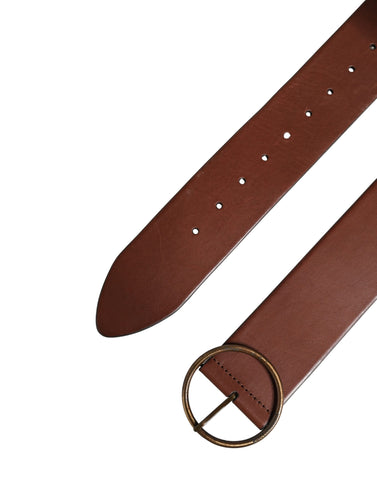 Brown Leather Wide Waist Metal Round Belt