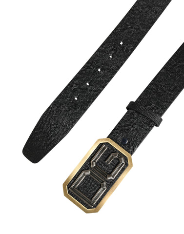 Men Black Leather DG Logo Metal Buckle Belt