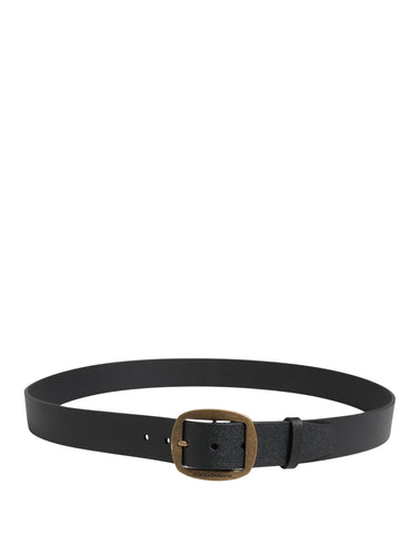 Men Black Classic Leather Metal Buckle Belt