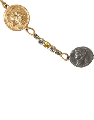 Gold Brass Chain Coin Embellished Metal Buckle Belt