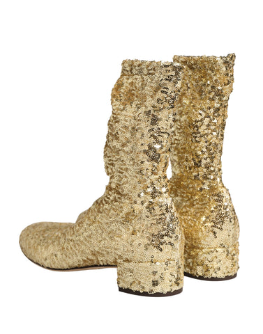 Gold Sequined Short Boots Stretch Shoes