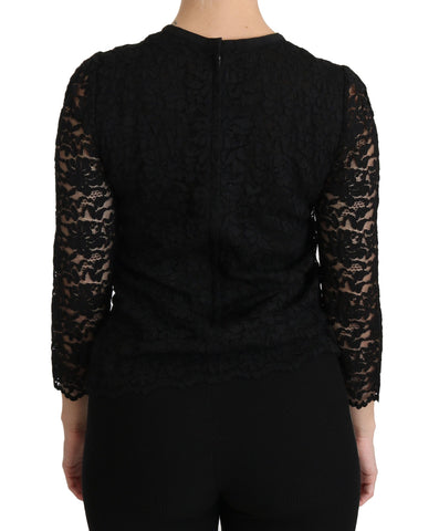 Black Lace Long Sleeve Nylon Blouse
