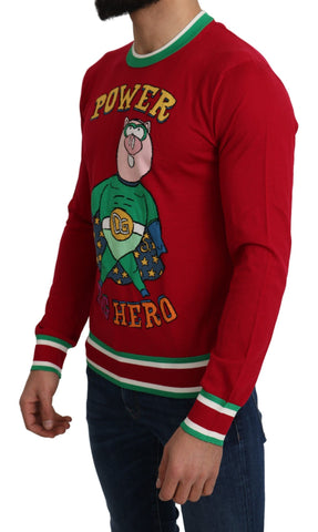 Czerwony wełniany jedwabny sweter Świnka Roku