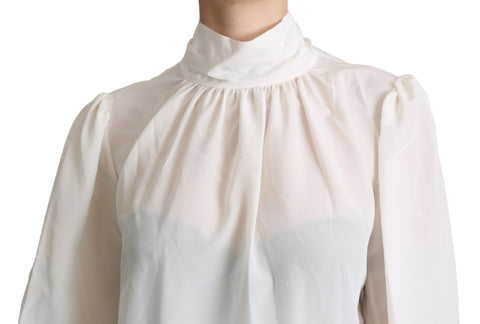 White Silk Pussy Bow Long Sleeved Top Blouse