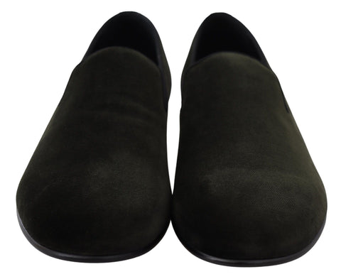 Zielone aksamitne wsuwane mokasyny męskie