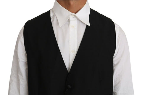 Black Solid Wool Silk Vest