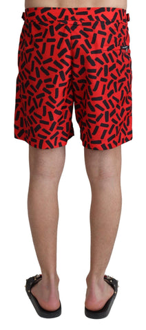 Red Patterned Beachwear Shorts Swimwear