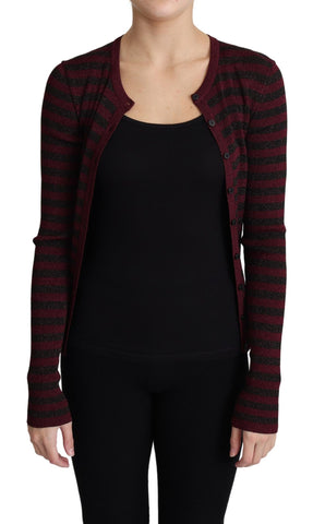 Black Red Striped Viscose Cardigan Sweater