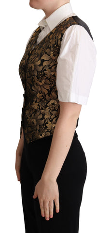Black Gold Jacquard Silk Waistcoat Vest