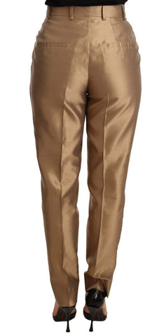 Gold Silk Tapered Trouser Metallic Pants