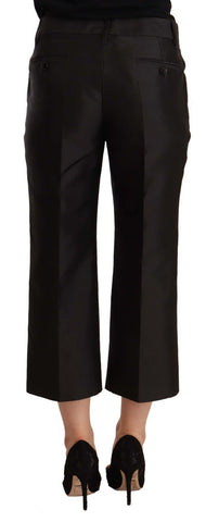 Black 100% Silk Flared Cropped Pants