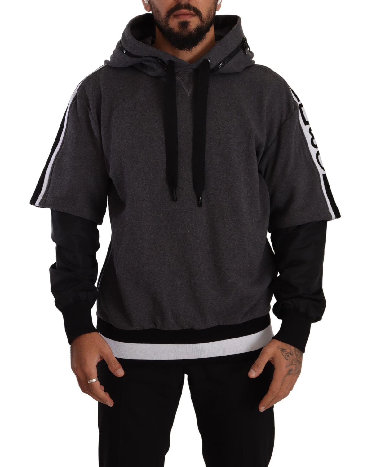 Gray Black Cotton Hooded #DGMILLENNIALS Sweater