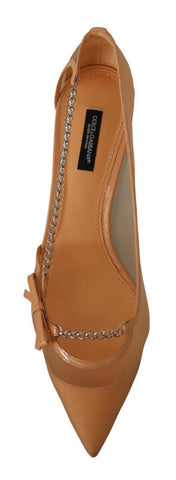 Peach Mesh Leather Chains Heels Pumps Shoes