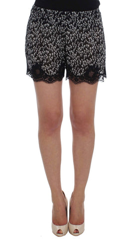 Black White Floral Lace Silk Sleepwear Shorts