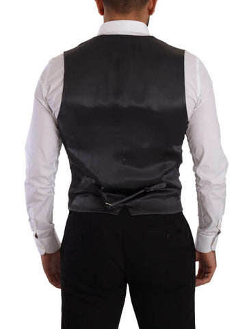 Gray Striped Double Breasted Waistcoat Vest