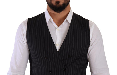 Gray Striped Double Breasted Waistcoat Vest