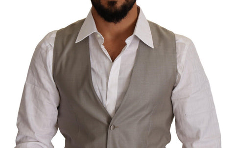 Beige Wool Single Breasted Waistcoat Vest