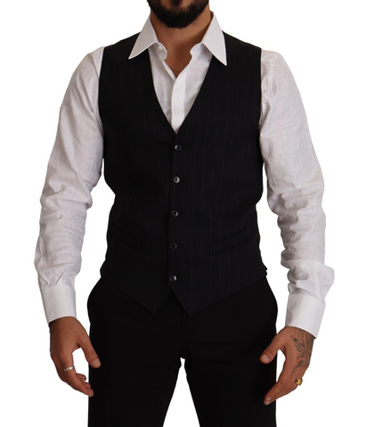 Blue Striped Wool Stretch Waistcoat Vest