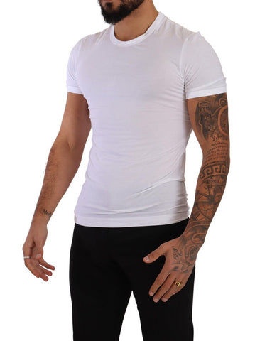 White Round Neck Cotton Stretch T-shirt Underwear