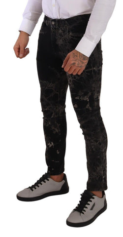 Black Patterned Skinny Slim Fit Jeans