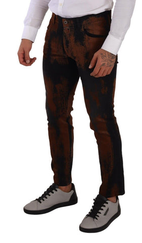 Black Brown Tie Dye Cotton Skinny Denim Jeans