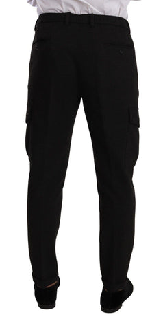 Black Viscose Cargo Skinny Men Trouser Pants