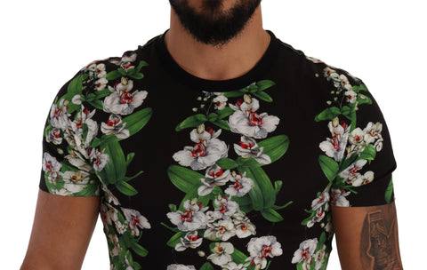 Black Floral Print Crewneck T-shirt