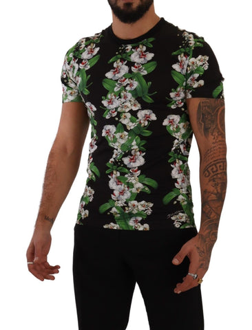 Black Floral Print Crewneck T-shirt
