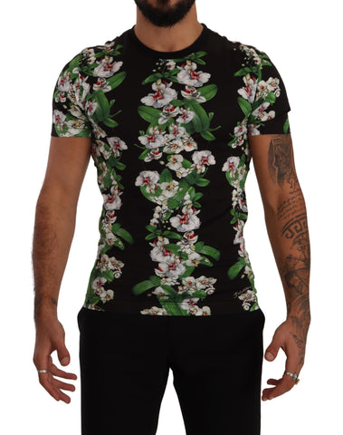 Black Floral Print Crewneck T-shirt