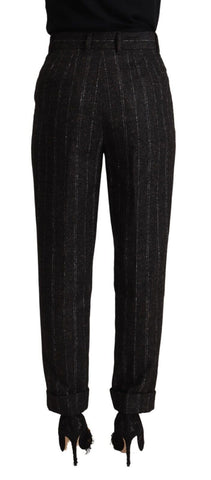 Black Striped High Waist Tapered Pants