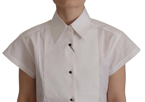 White Sleeveless Tuxedo Formal Blouse Top
