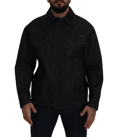 Black Cotton Full Button Denim Jacket