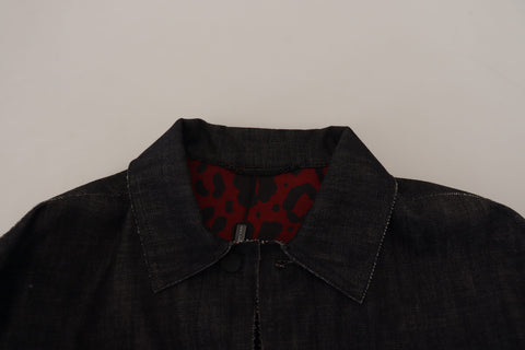 Black Cotton Full Button Denim Jacket