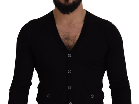 Black Wool Button Down Cardigan Sweater
