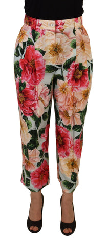 Multicolor Flora Printed High Waist Cropped Trouser Pants