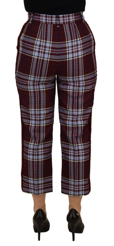 Gray Checked High Waist Cropped Trouser Pants